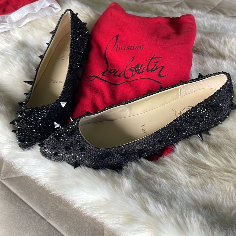 Christian Louboutin Black Embellished Dress Flats Sz 39
